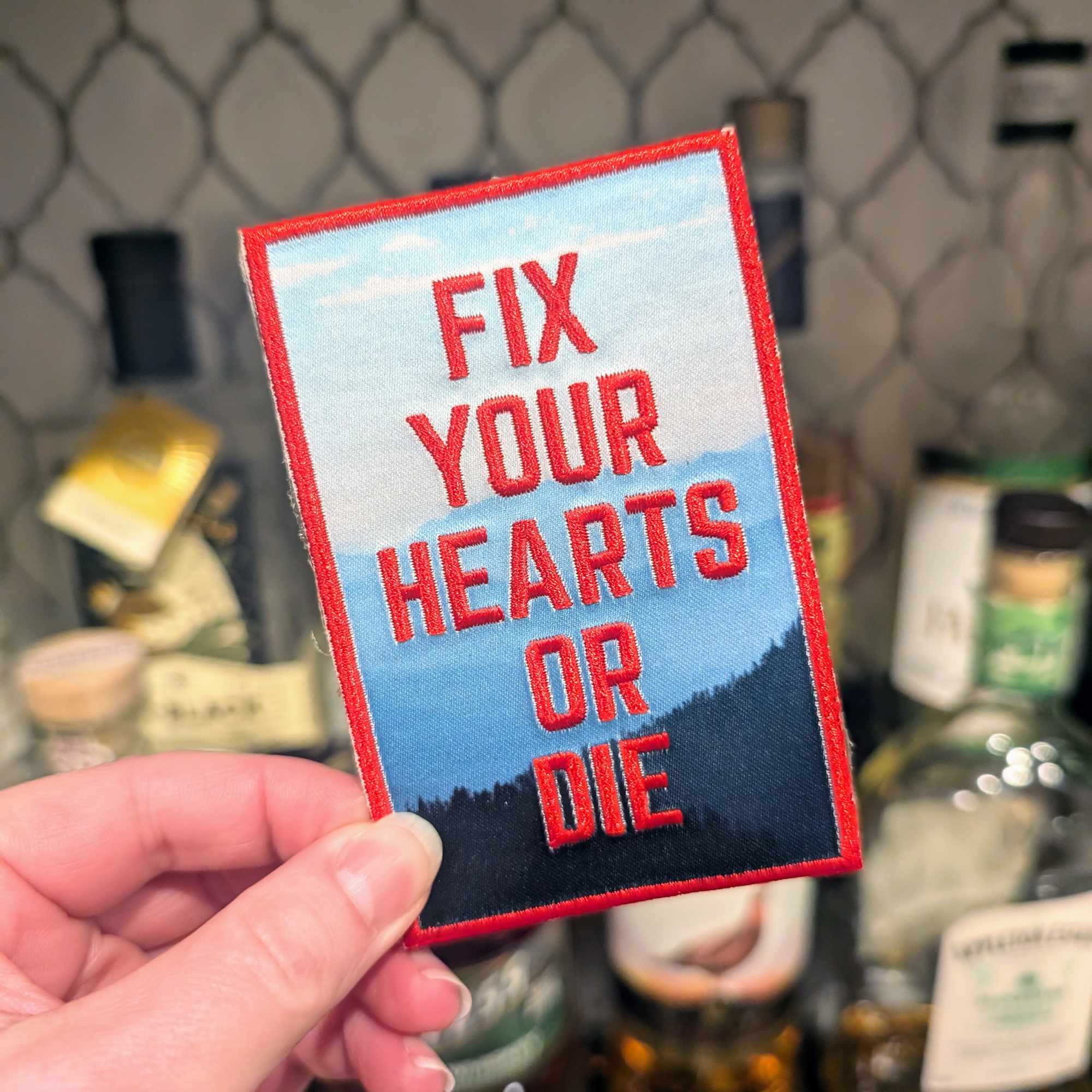 Fix Your Hearts iron-on patch (Red Room version)